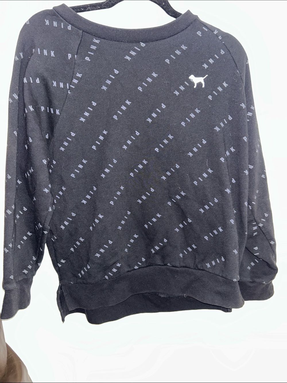 PINK Victoria's Secret Black All-Over Logo Crewneck Sweatshirt